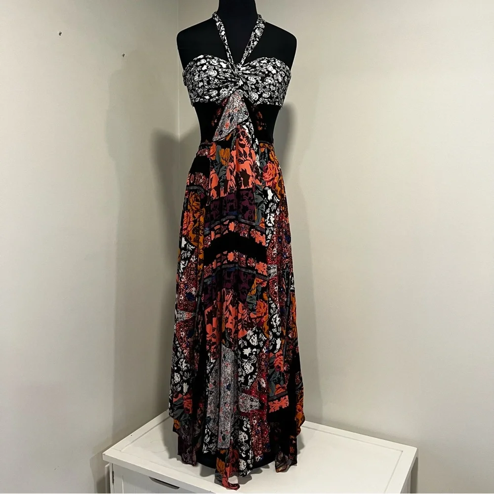 Free People Patchwork Maxi Dress in Black, Pink, Orange and Purple - Picture 6 of 16